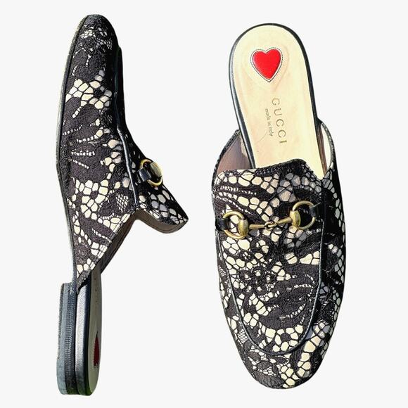 Gucci Princetown Romantic lace horsebit mules Black/Cream lace detail Size 36 - Picture 4 of 12
